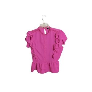 Sugar + Lips Hot Pink Ruffle Sleeve Peplum Blouse L Women's